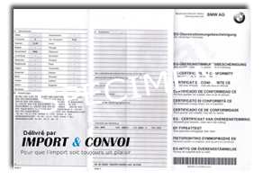 COC automobile - Certificat conformité Européeen